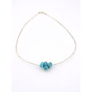 Vintage Turquoise Liquid Silver Choker Necklace Southwestern 3 Stone 15.5"